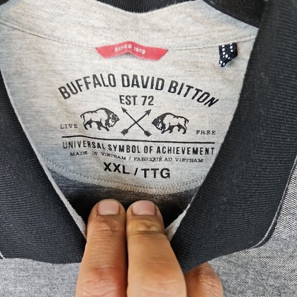 Buffalo David Bitton Polo Shirt Mens XXL Heather Gray/Black Trim Short Sleeve - Picture 4 of 9